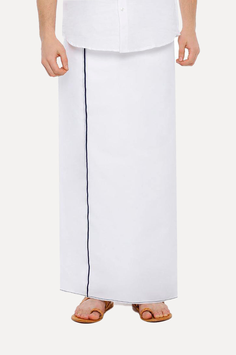 H2O- Double Dhoti With Navy Blue Small Border