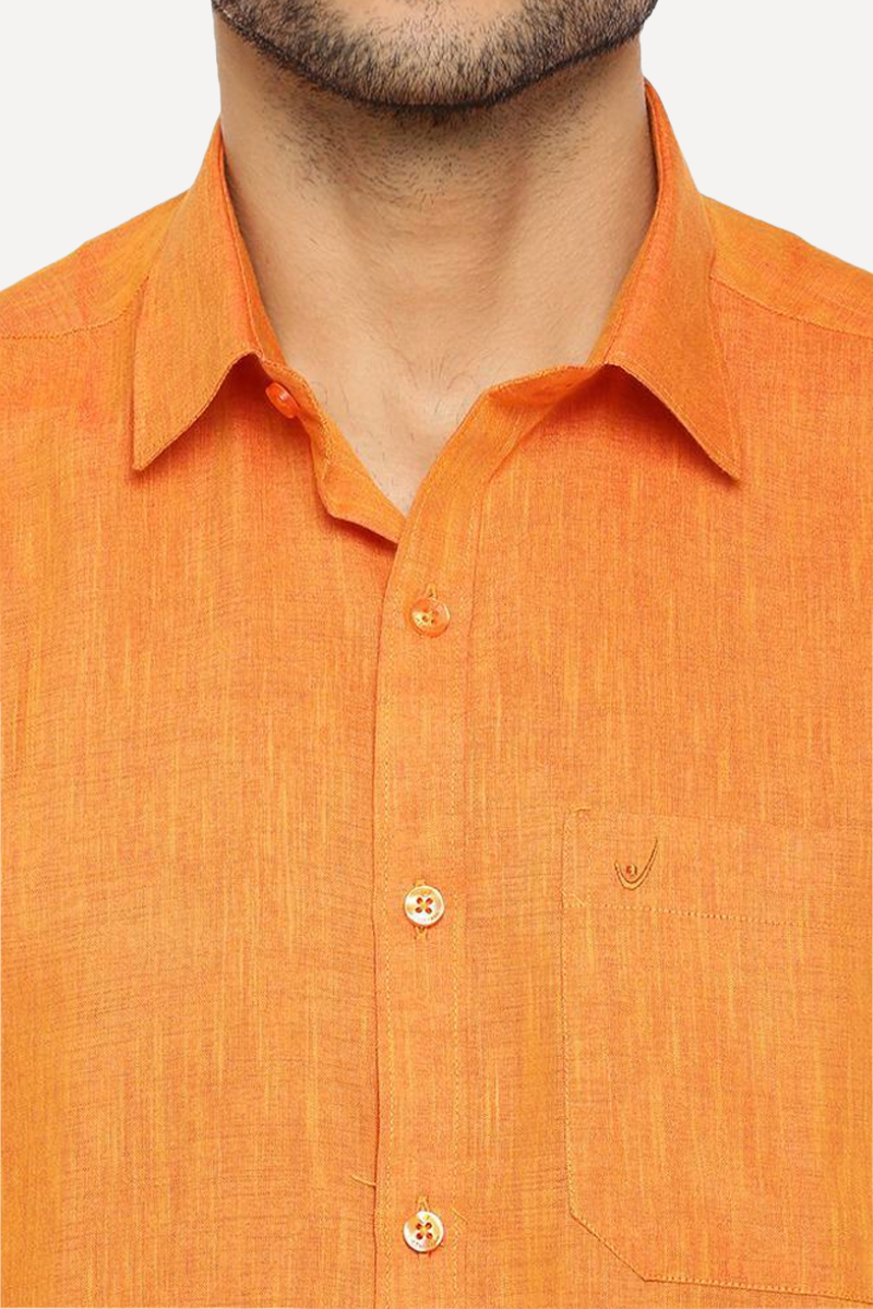 Varna Matching Double Dhoti & Shirt Set Half Sleeves Orange-11018