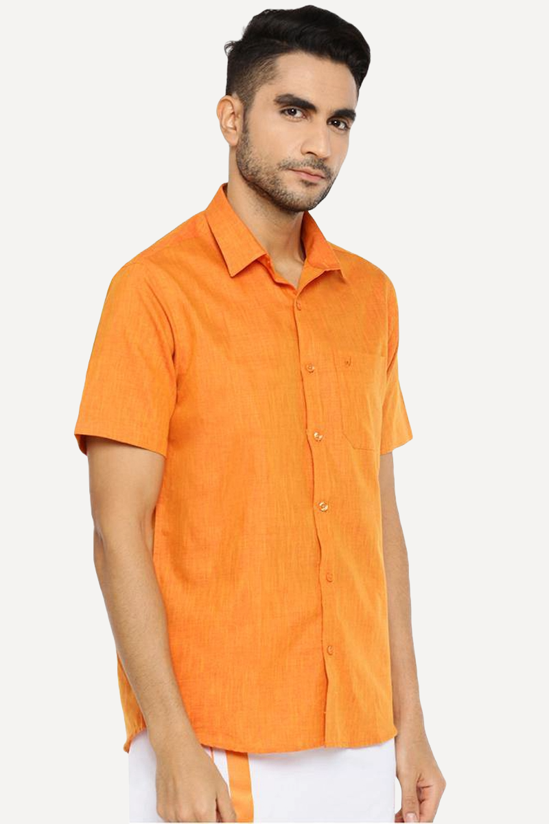 UATHAYAM Varna Matching Dhoti & Shirt Set Half Sleeves Orange-11018