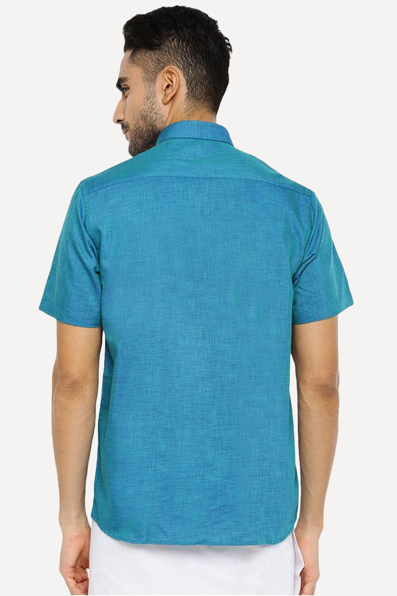 Varna Matching Double Dhoti & Shirt Set Half Sleeves Ramar Blue-11022