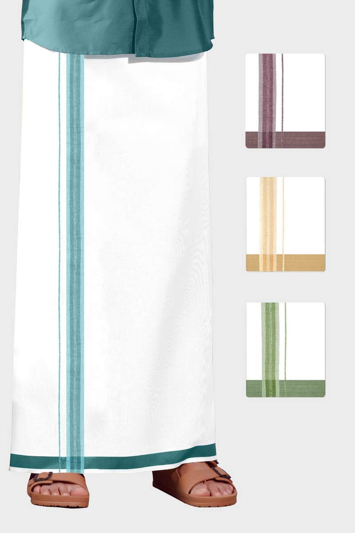 Alex Inila - Sea Blue Smooth Cotton Double Layered Dhoti With Fancy Borders | Uathayam