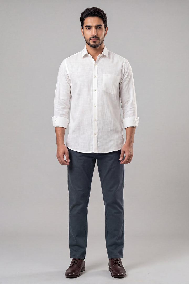 Off White Shirt With Steel Blue Trouser Combo
