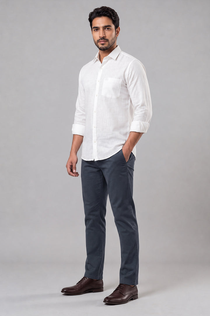 Off White Shirt With Steel Blue Trouser Combo