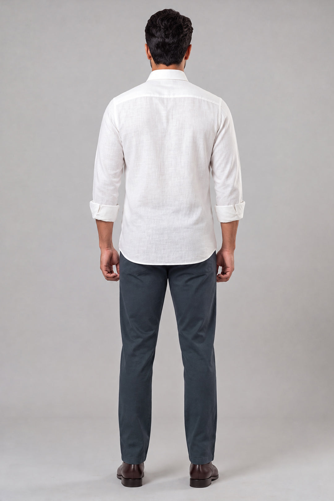 Off White Shirt With Steel Blue Trouser Combo