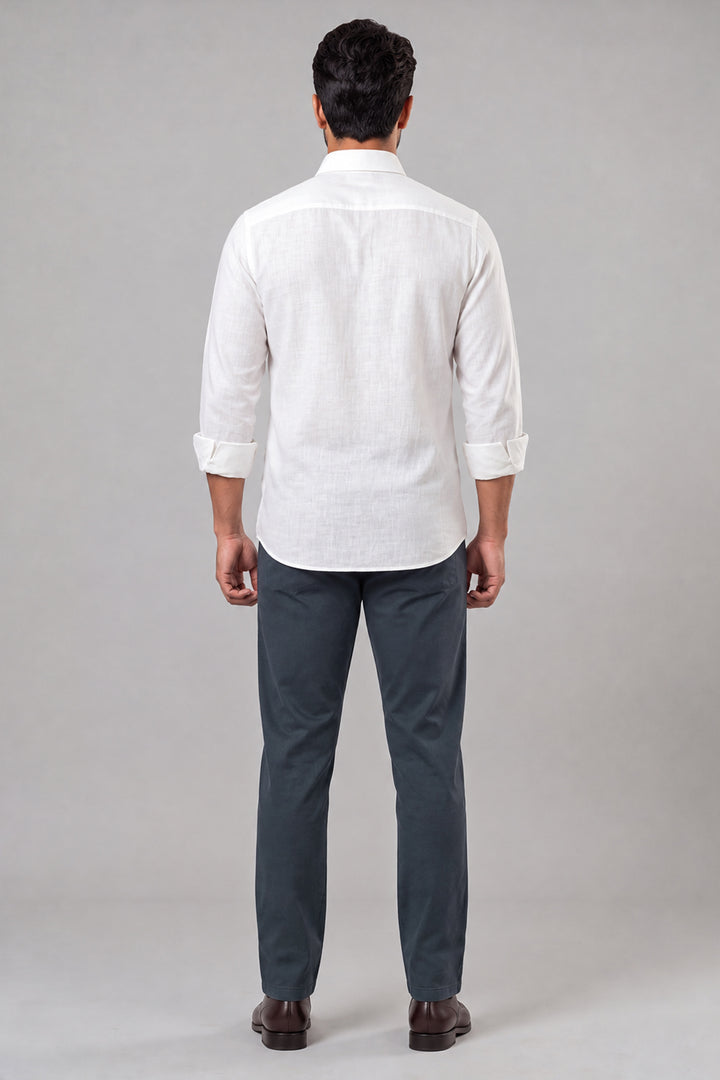 Off White Shirt With Steel Blue Trouser Combo
