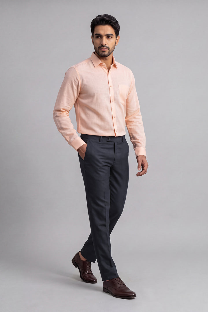 Orange Shirt With Midnight Steel Navy Trouser Combo For Men