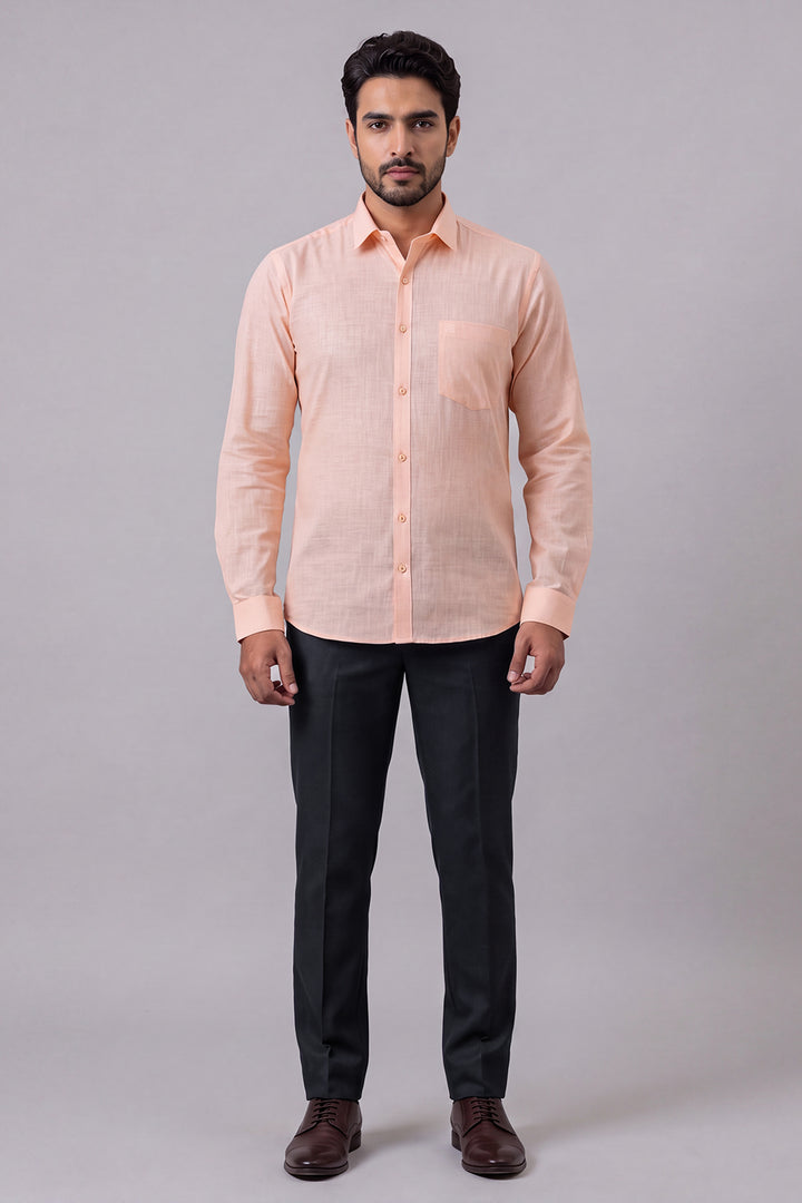 Orange Shirt With Midnight Steel Navy Trouser Combo For Men