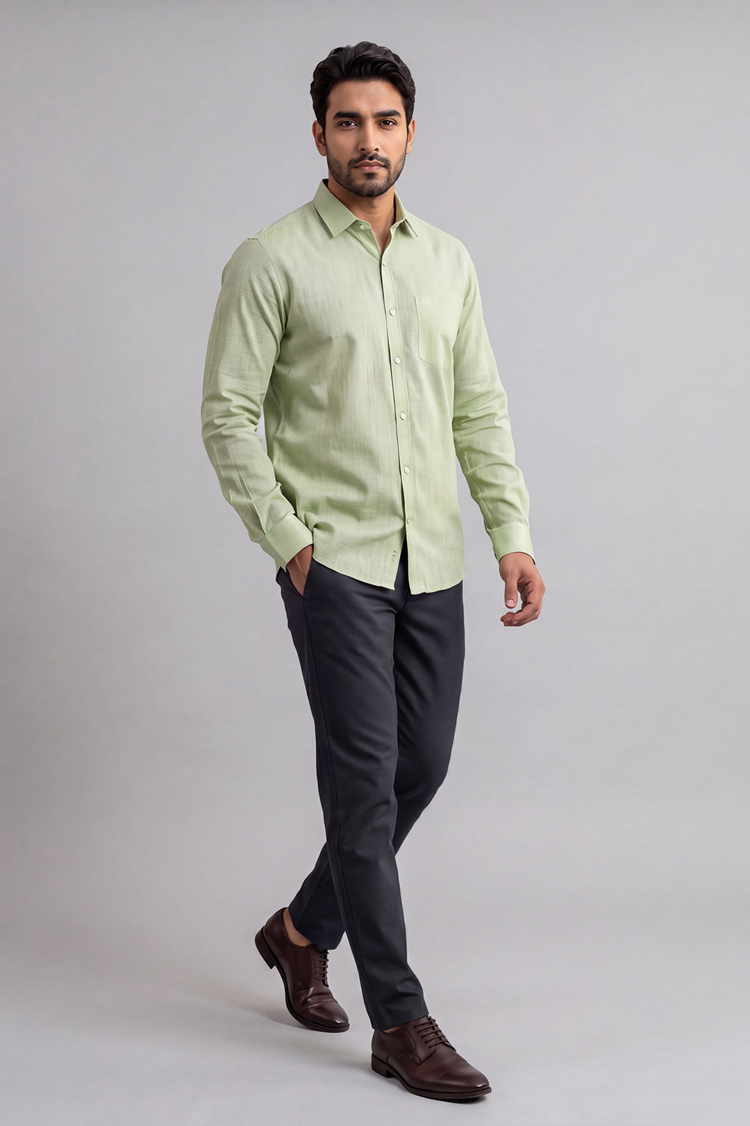 Pale Green Shirt With Midnight Blue Trouser Combo