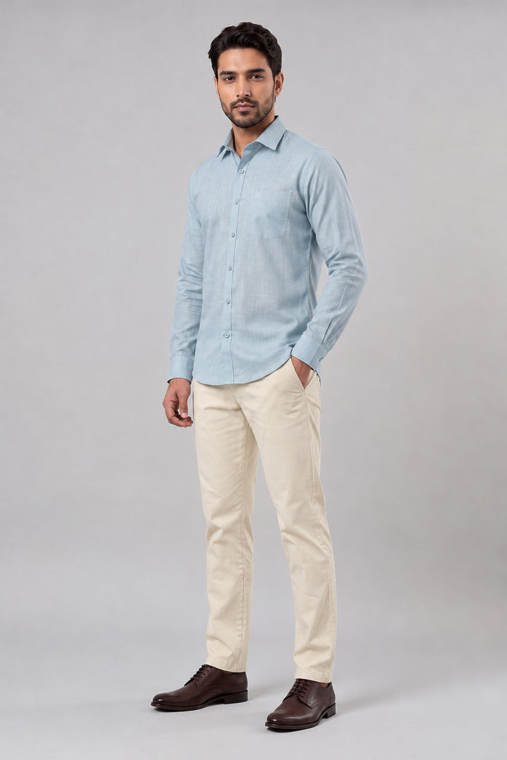 Summer Green Shirt With Cream White Trouser Combo