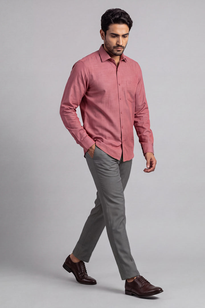 Dusty Pink Shirt With Charcoal Grey Trouser Combo For Men