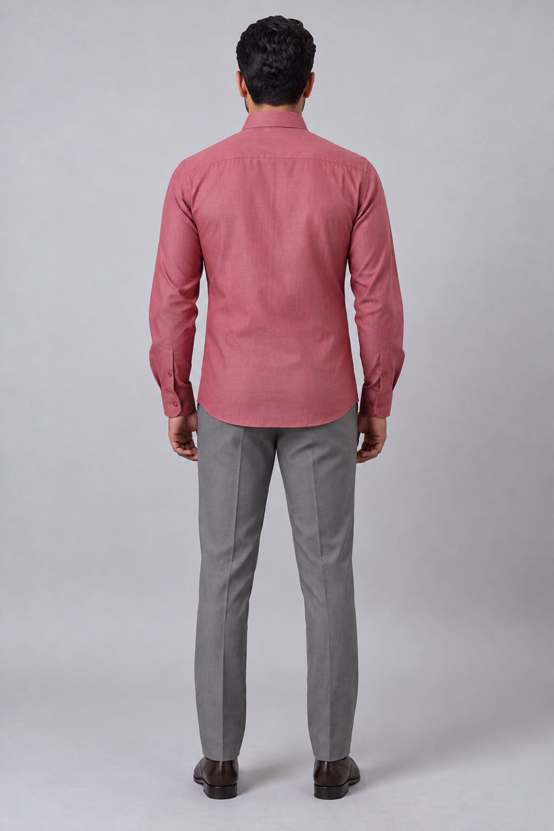 Dusty Pink Shirt With Charcoal Grey Trouser Combo For Men