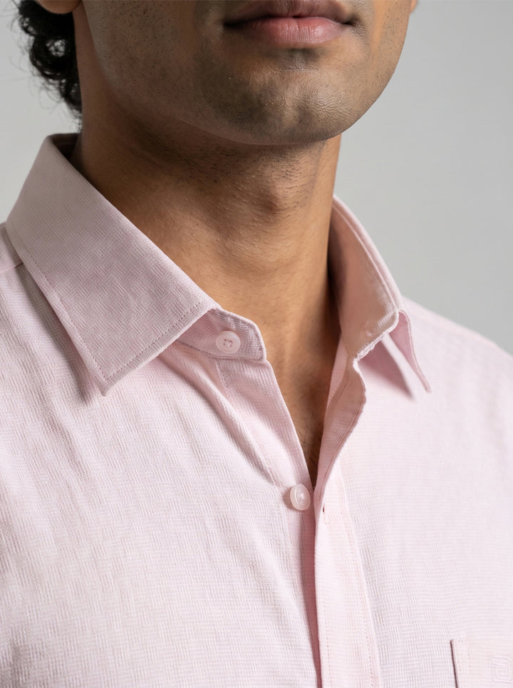Italian Dobby + Modern Chino - Powder Pink Shirt With Beige Trouser Combo For Men | Ariser