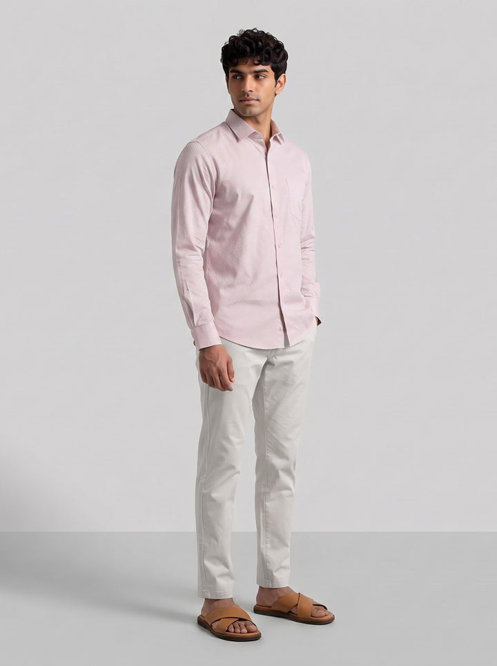 Italian Dobby + Modern Chino - Powder Pink Shirt With Beige Trouser Combo For Men | Ariser