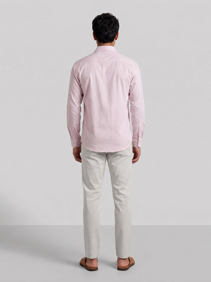 Italian Dobby + Modern Chino - Powder Pink Shirt With Beige Trouser Combo For Men | Ariser