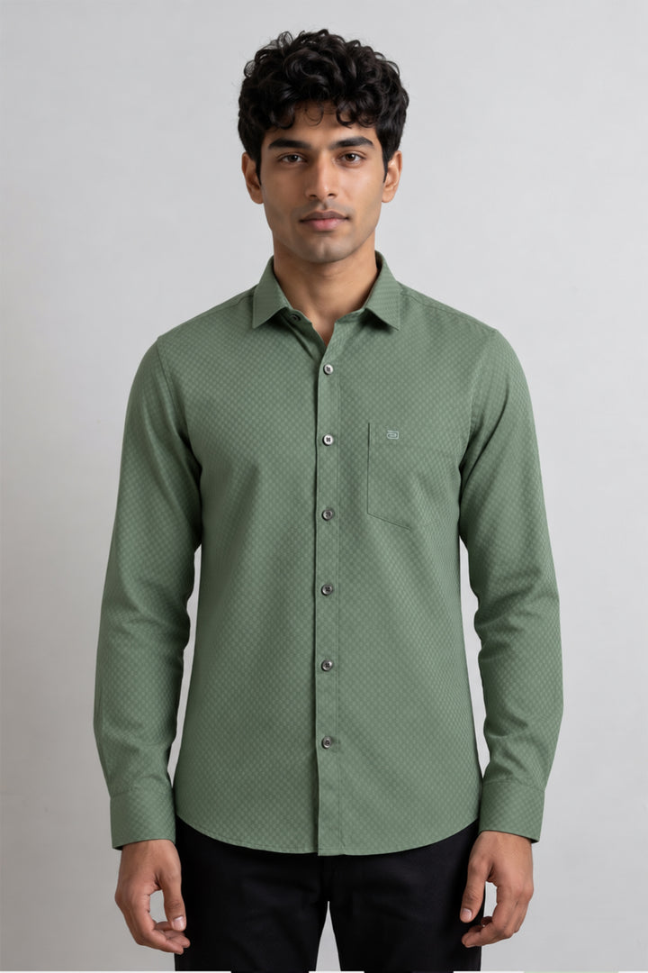 Italian Dobby - Green Embossed Line Formal Shirts For Men | Ariser