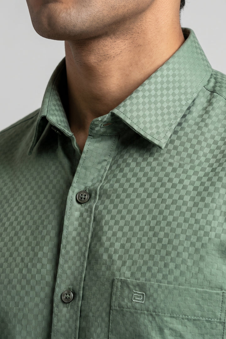 Italian Dobby - Green Embossed Line Formal Shirts For Men | Ariser
