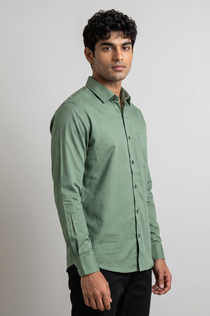 Italian Dobby - Green Embossed Line Formal Shirts For Men | Ariser