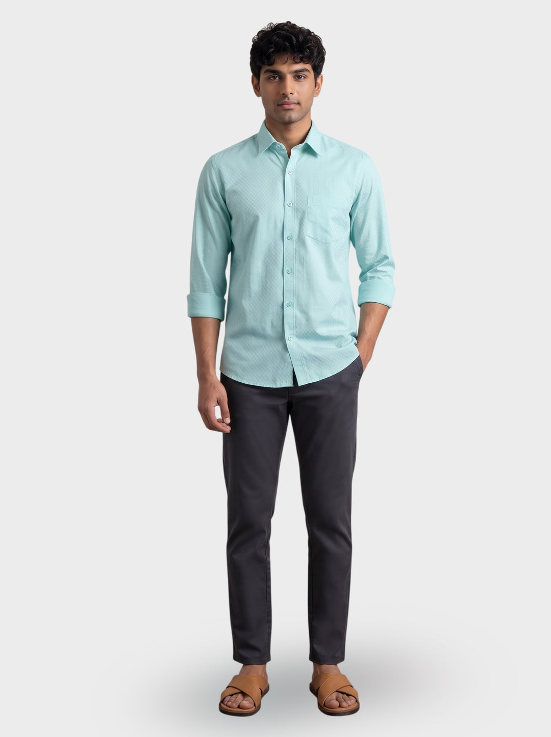 Italian Dobby + Executive - Aqua Mint Shirt With Midnight Blue Trouser Combo For Men | Ariser