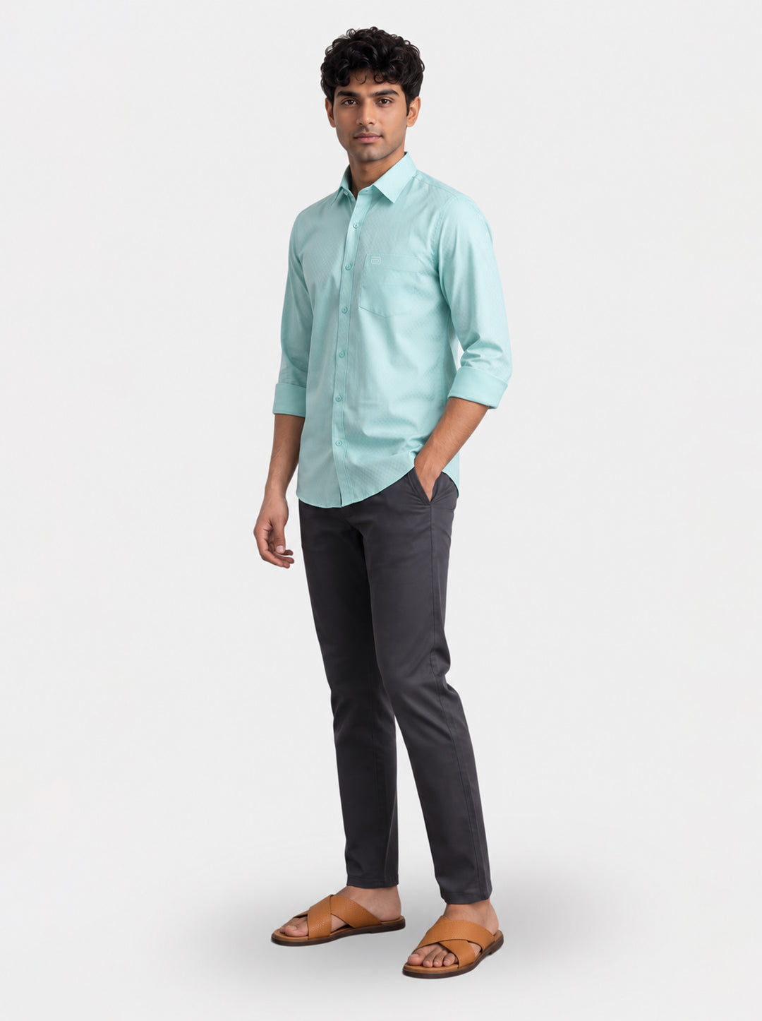 Italian Dobby + Executive - Aqua Mint Shirt With Midnight Blue Trouser Combo For Men | Ariser