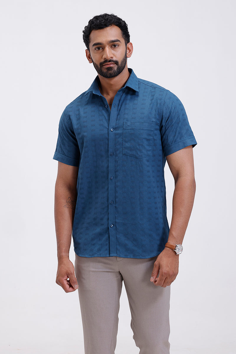 Mexican Dobby - Deep Steel Blue 100% Cotton Formal Shirts For Men | Ar Uathayam Mexican Dobby - Deep Steel Blue 100% Cotton Formal Shirts For Men | Ar Uathayam