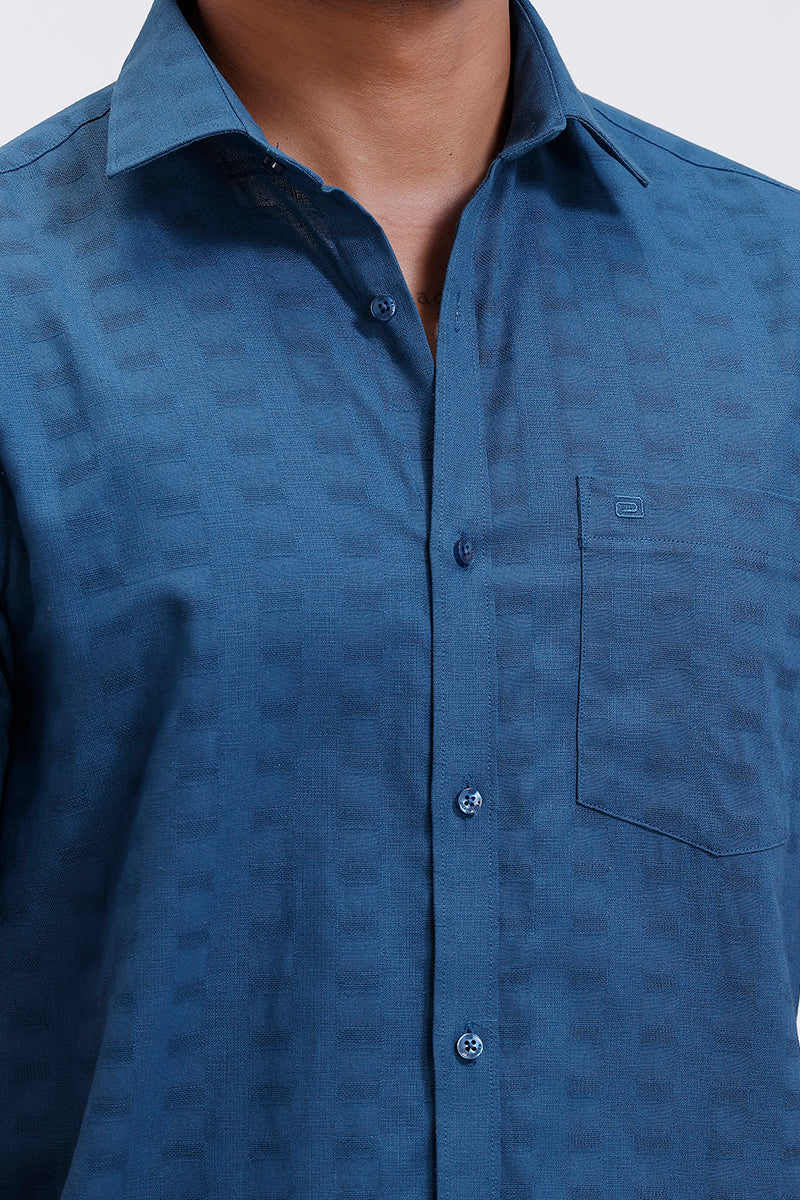 Men’s deep steel blue dobby weave formal shirt