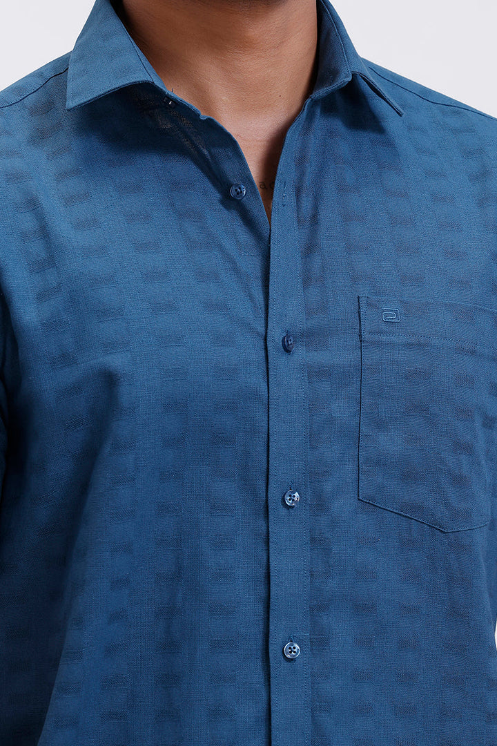 Men’s deep steel blue dobby weave formal shirt