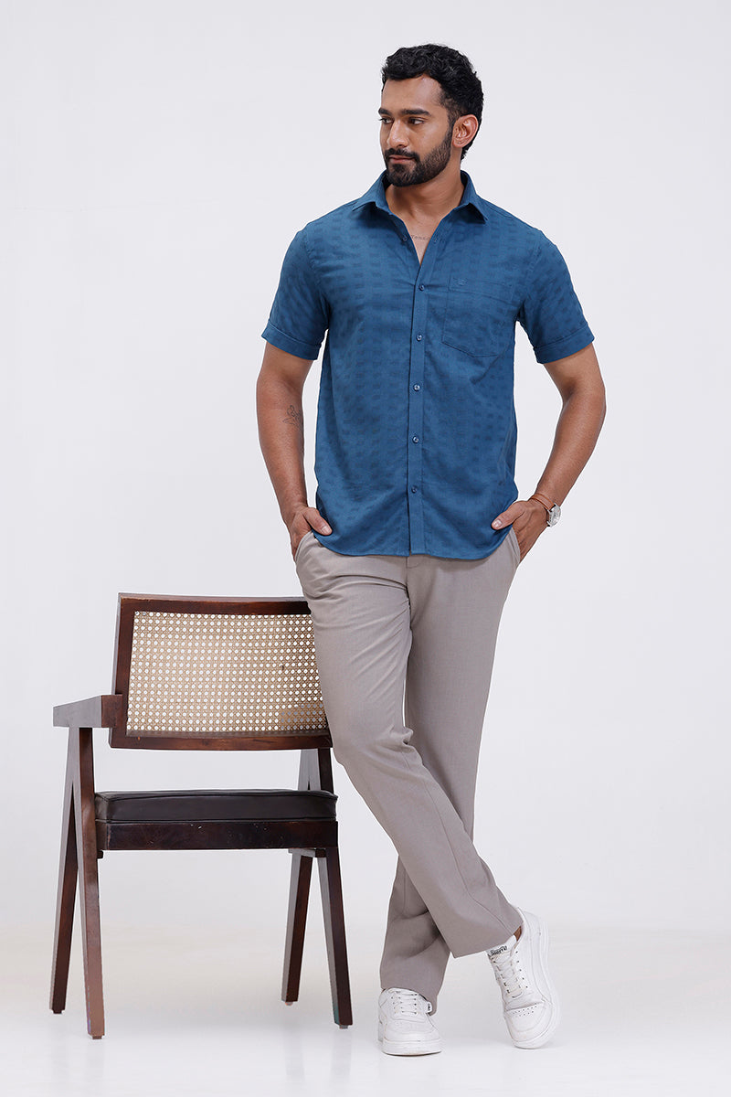 Classic deep steel blue textured formal shirt