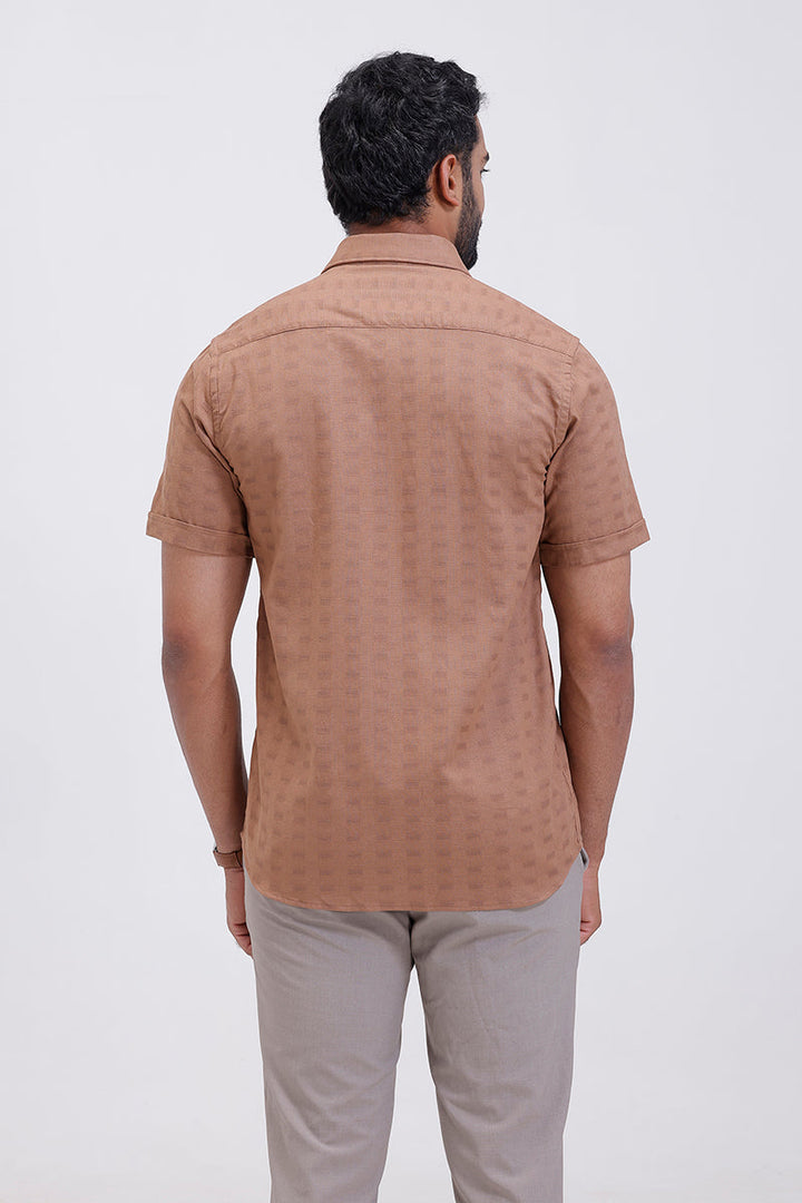 Men’s tan brown dobby weave formal shirt