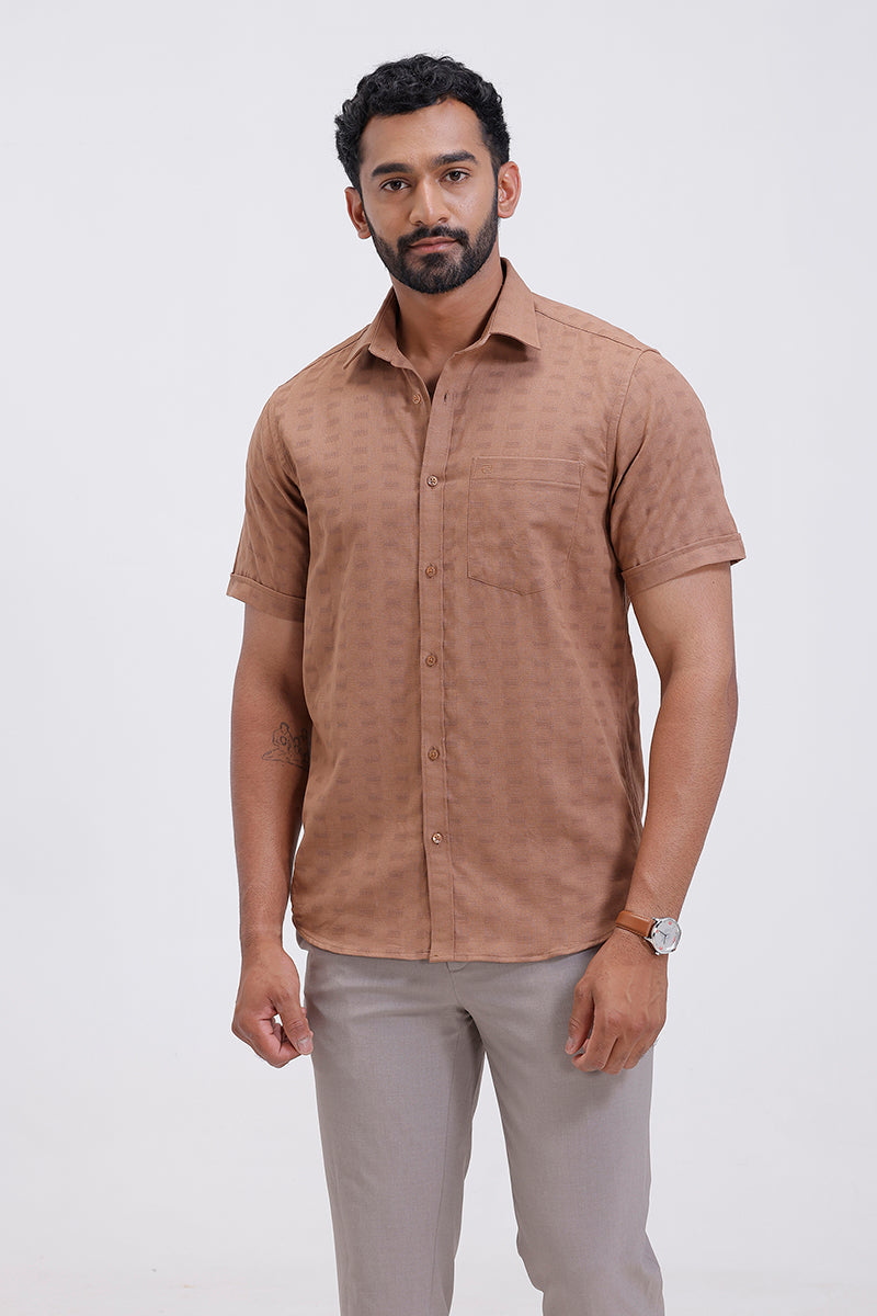 Mexican dobby tan brown shirt for men