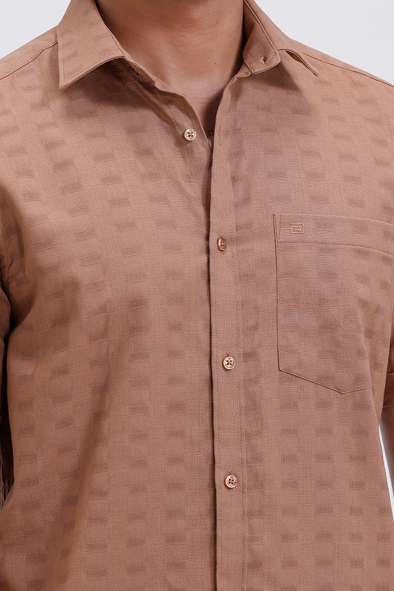 Premium dobby tan brown full sleeve shirt and half sleeve