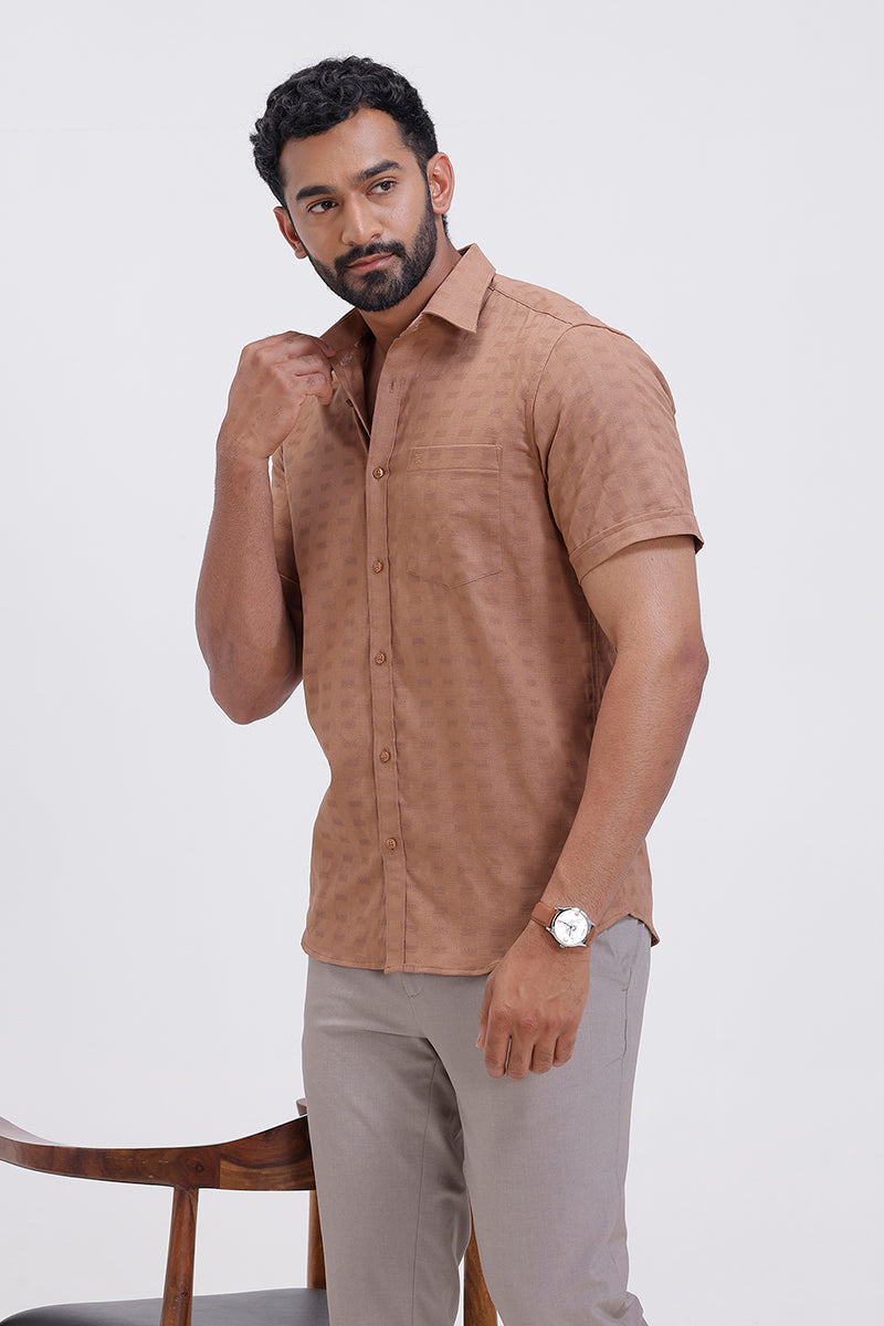 Soft fabric tan brown dobby formal shirt