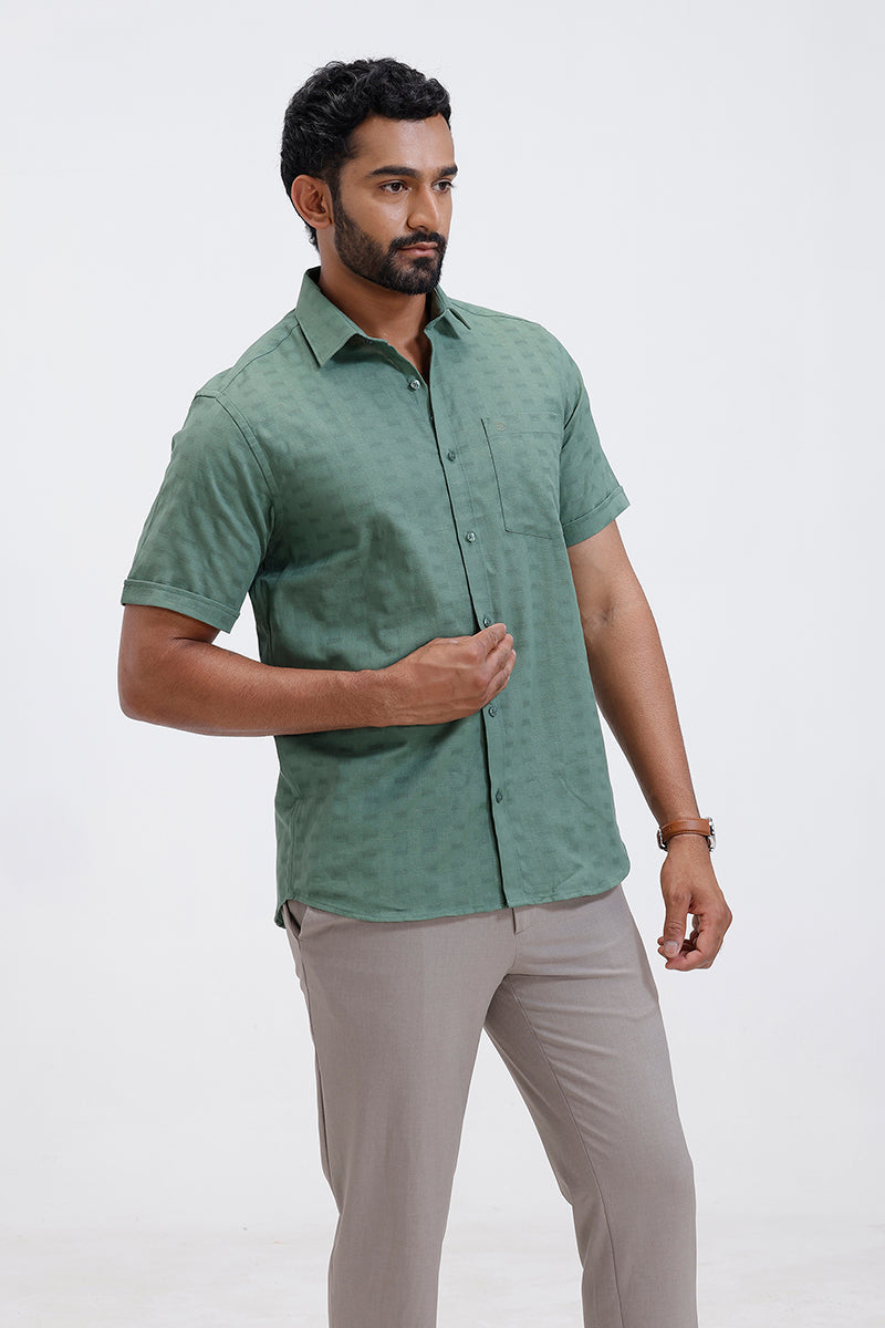 Premium dobby light olive green full sleeve shirt