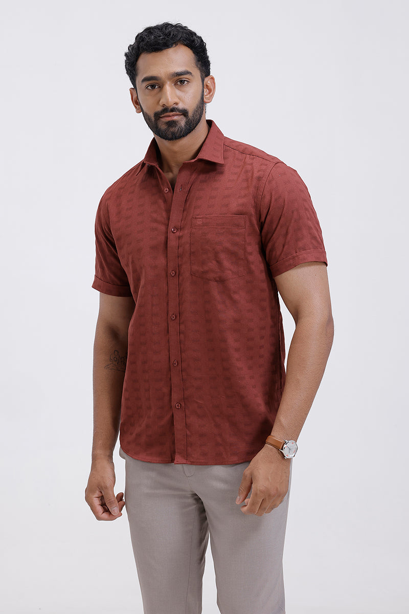 Men’s deep brick red dobby weave formal shirt