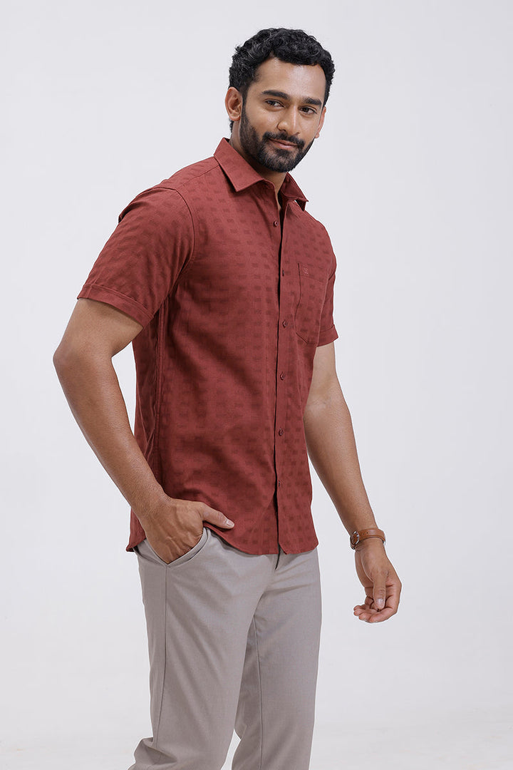 Mexican dobby pattern deep brick red men’s shirt
