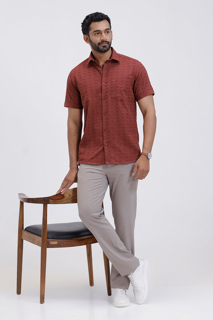 Premium quality deep brick red dobby weave shirt