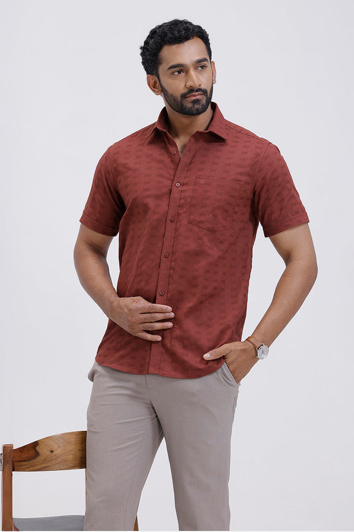 Premium dobby deep brick red full sleeve shirt
