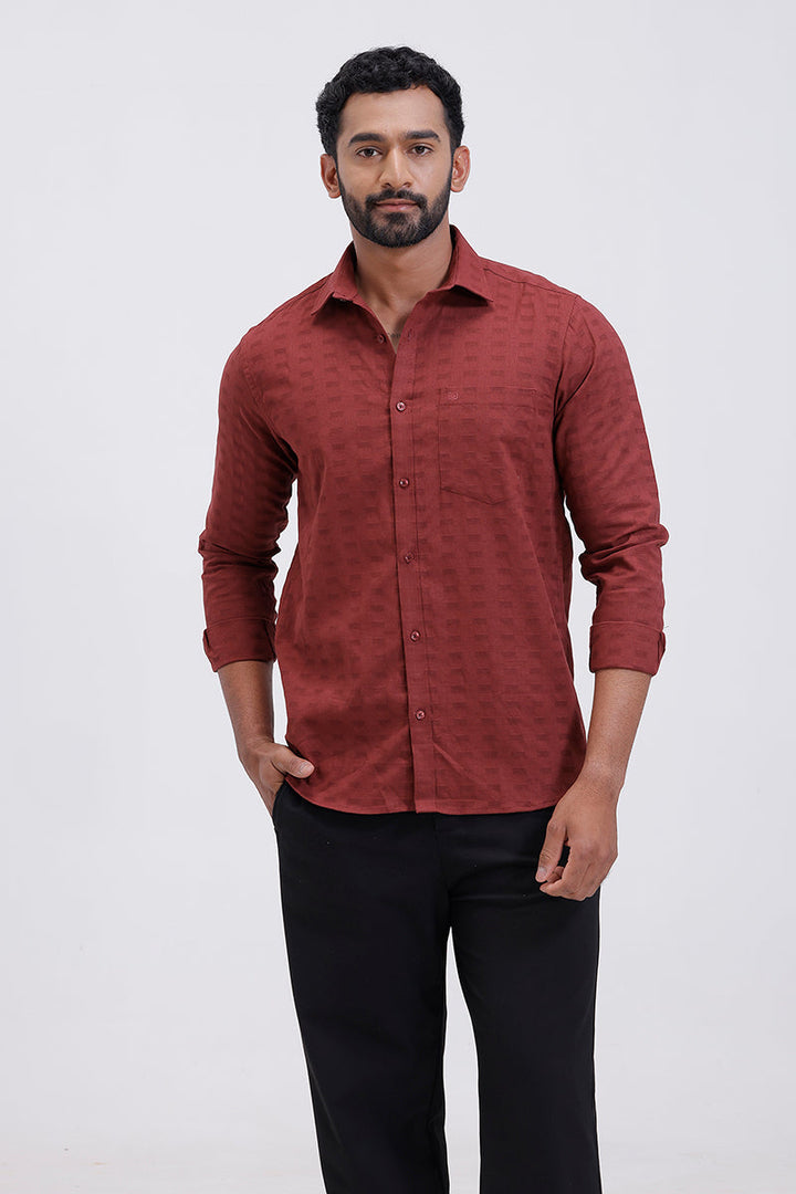 Deep brick red formal shirt for men