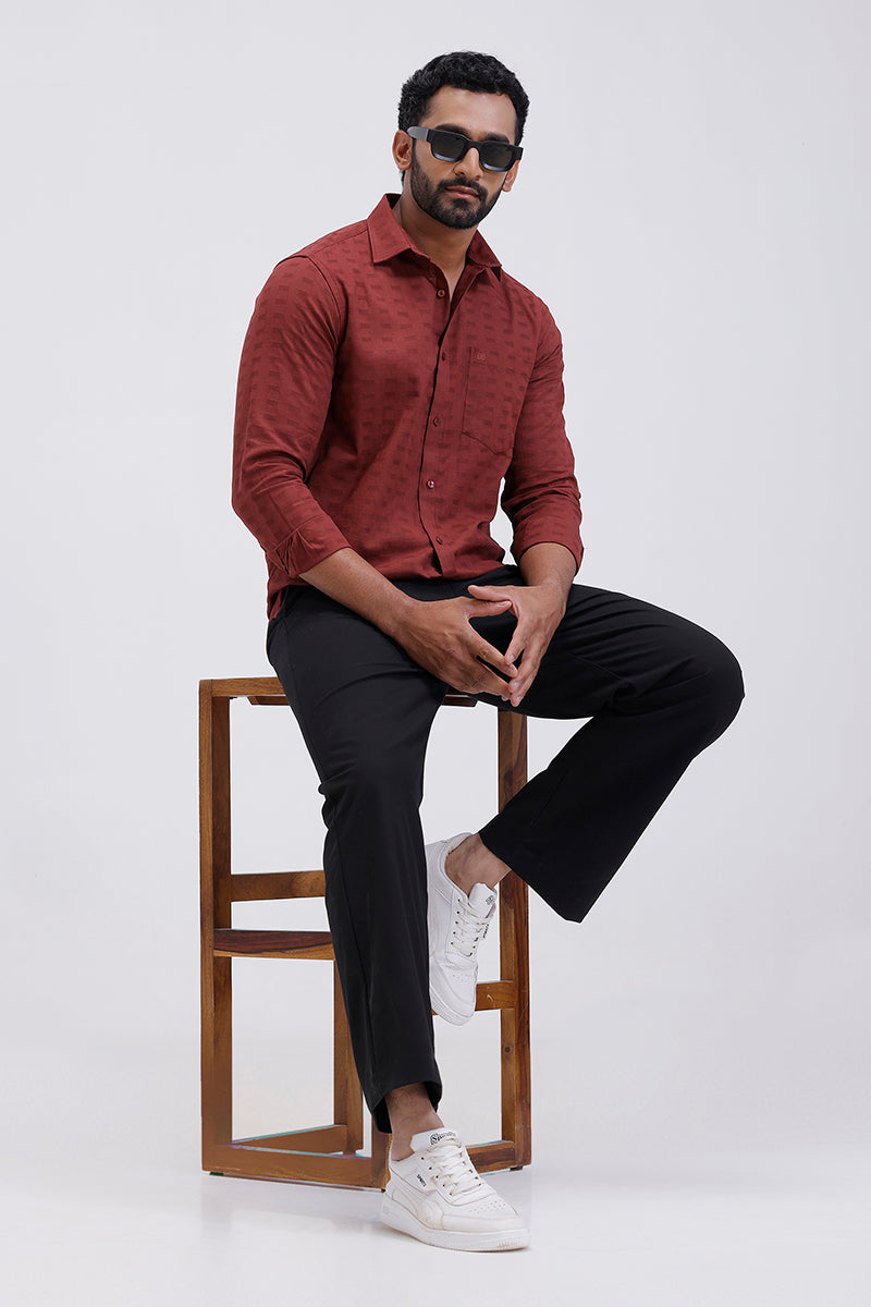 Classic deep brick red textured formal shirt