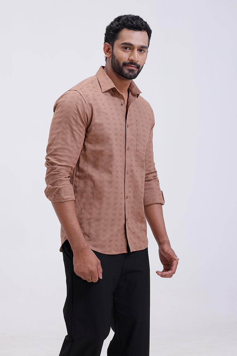 Men’s formal tan brown shirt with dobby texture