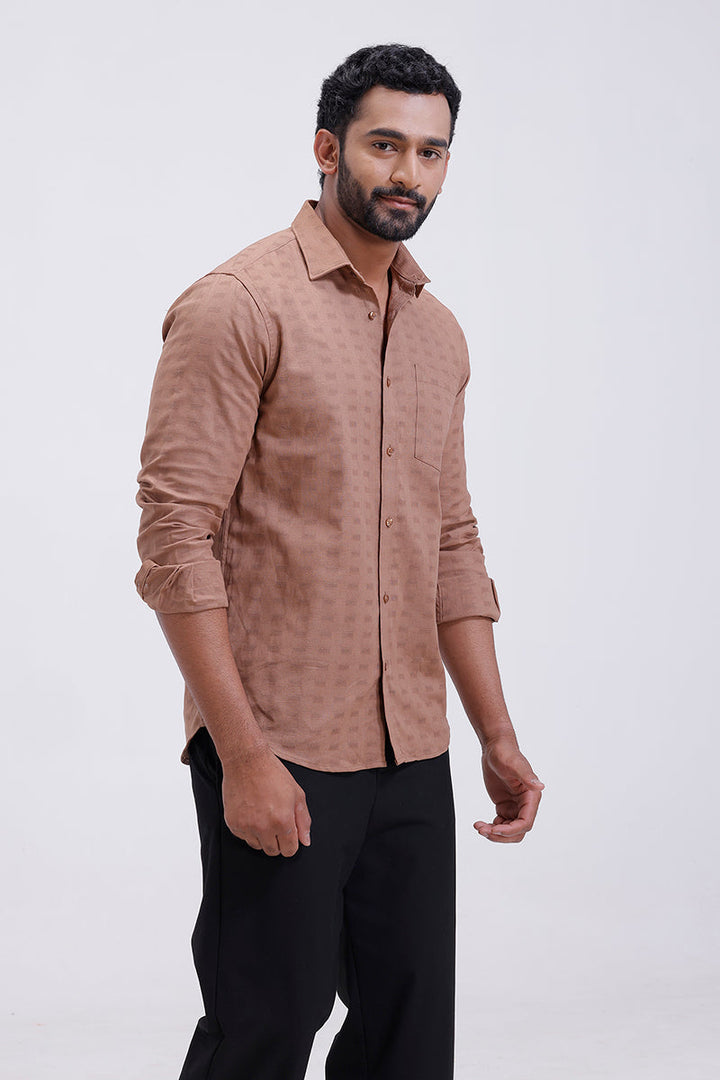 Men’s formal tan brown shirt with dobby texture