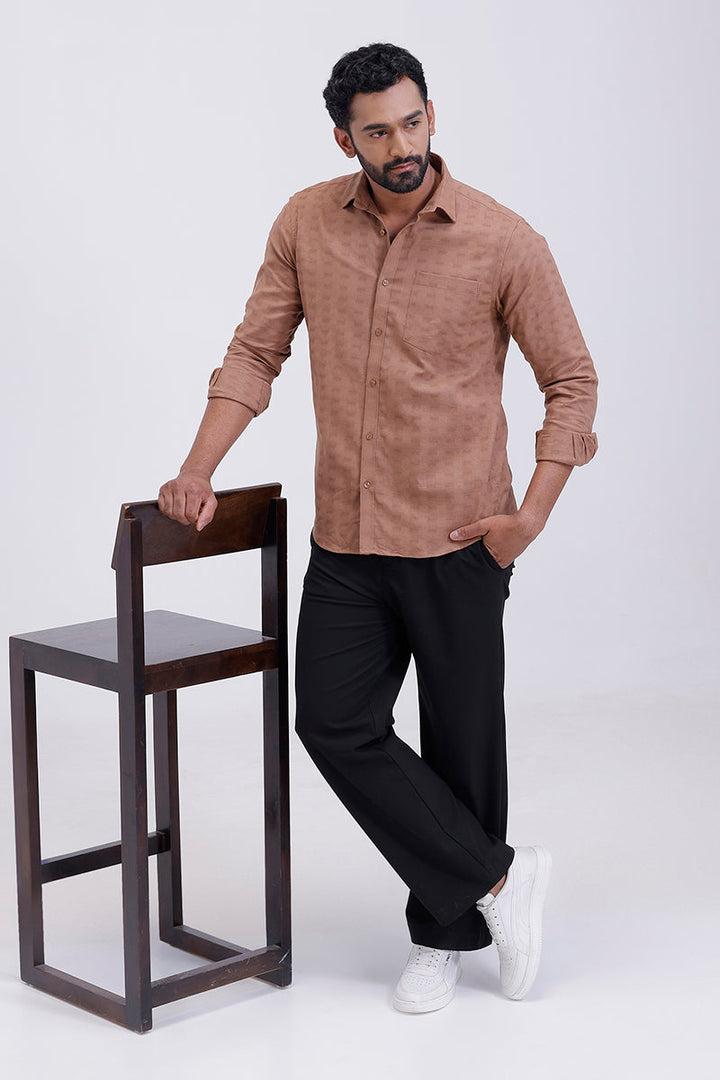 Ariser formal tan brown shirt with dobby design