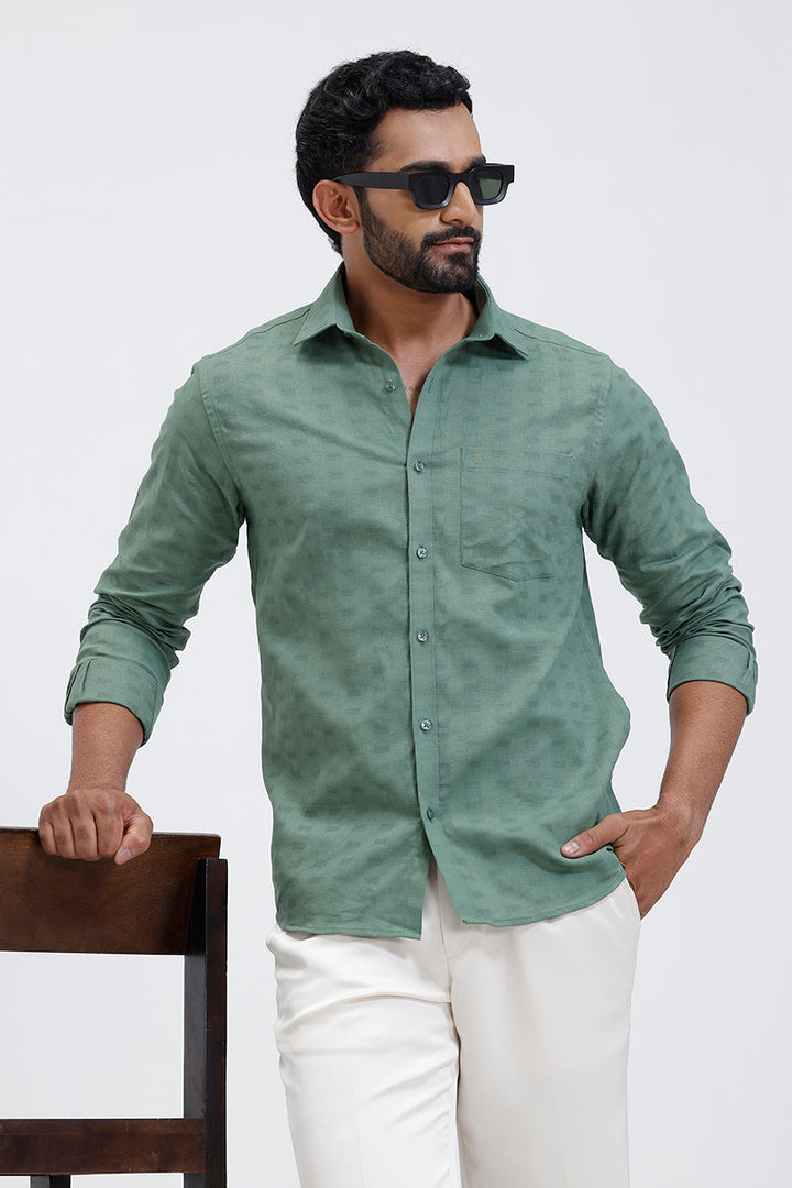 Ariser formal light olive green shirt with dobby design