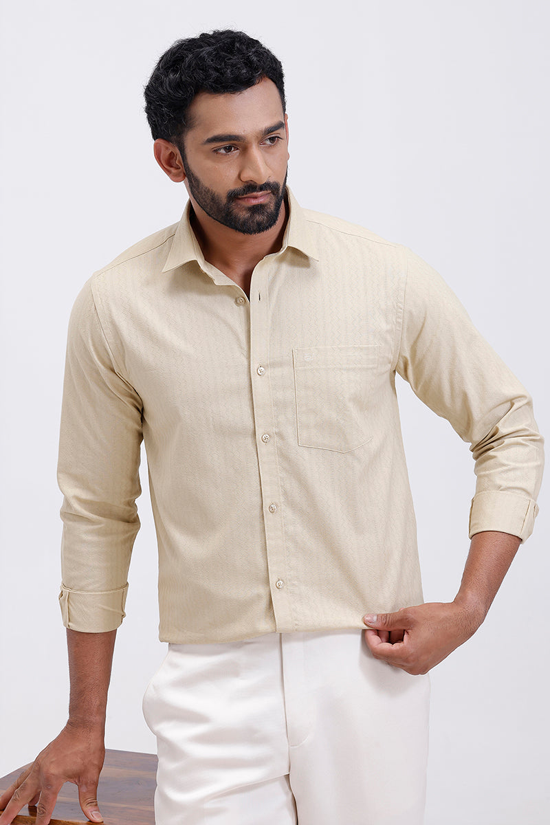 self design cream shirt men