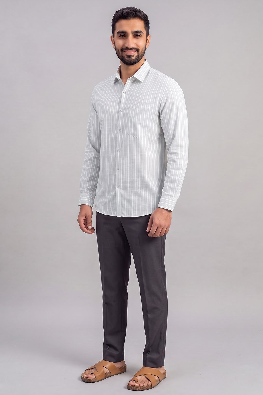 Classic Silver Gray Shirt with Midnight Blue Formal Trousers for Men