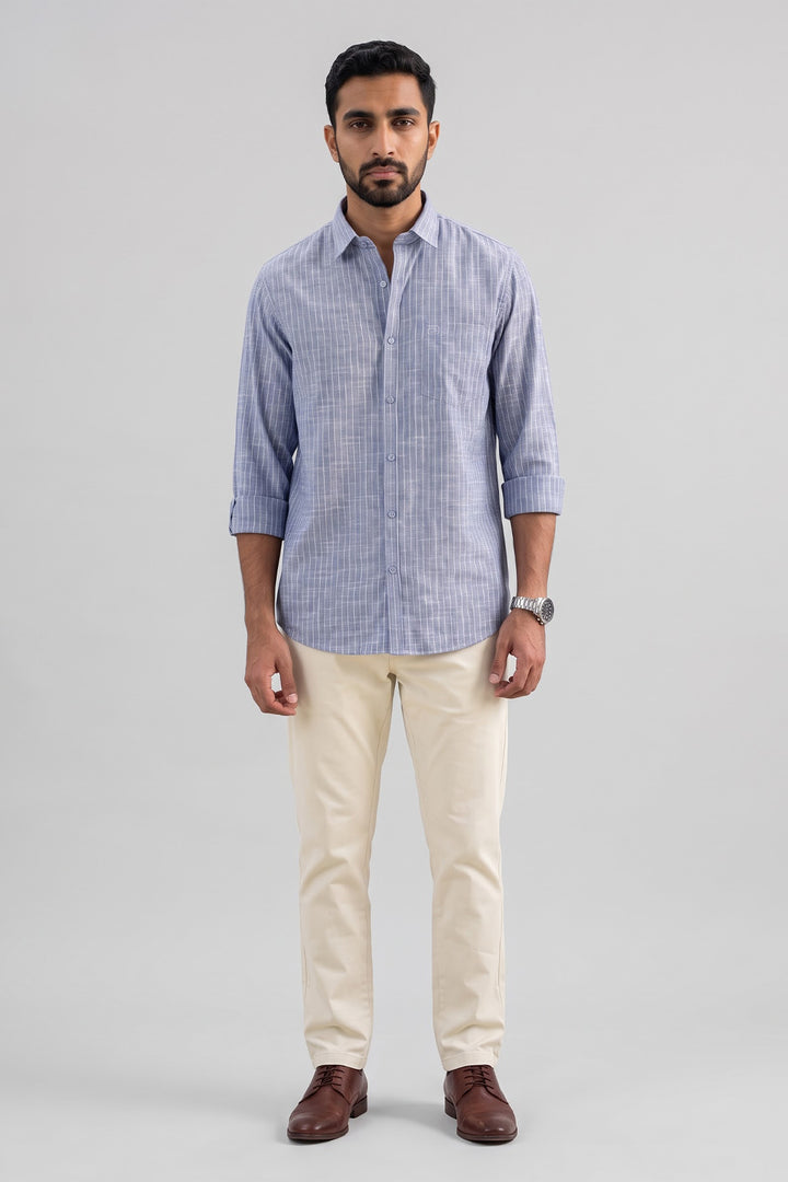 Jeta + Modern Chino - Coastal Blue Shirt With Cream White Trouser Combo For Men | Ariser