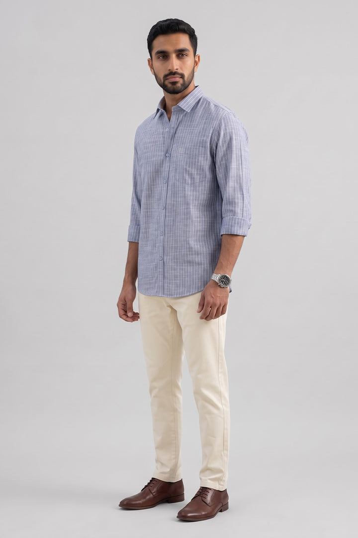 Jeta + Modern Chino - Coastal Blue Shirt With Cream White Trouser Combo For Men | Ariser