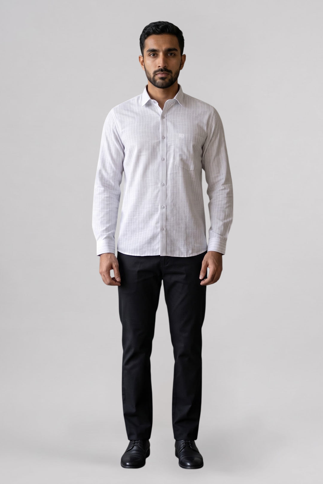 Jeta + Modern Chino - Off White With Light Gray Shirt With Black Trouser Combo For Men | Ariser
