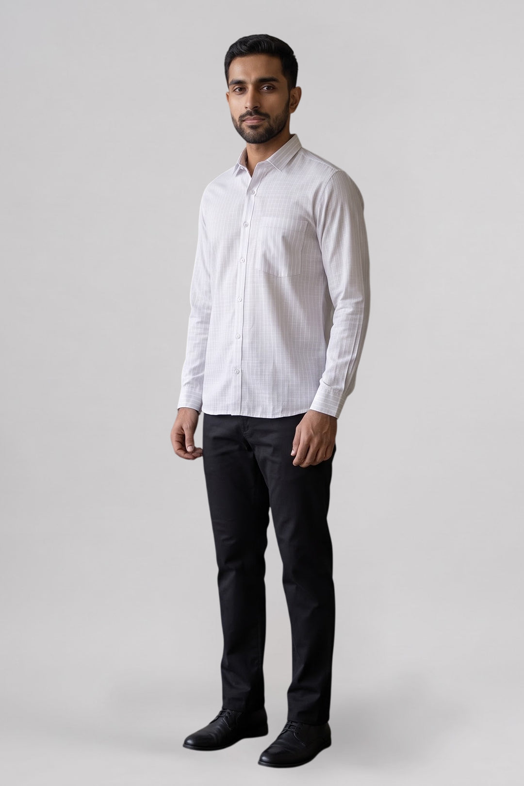Jeta + Modern Chino - Off White With Light Gray Shirt With Black Trouser Combo For Men | Ariser