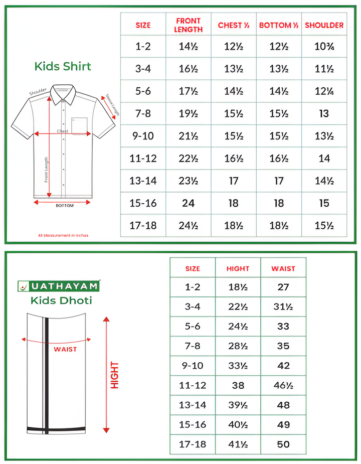 UATHAYAM Varna Kids Soft Red Matching Fixit Dhoti & Shirt Set-11026