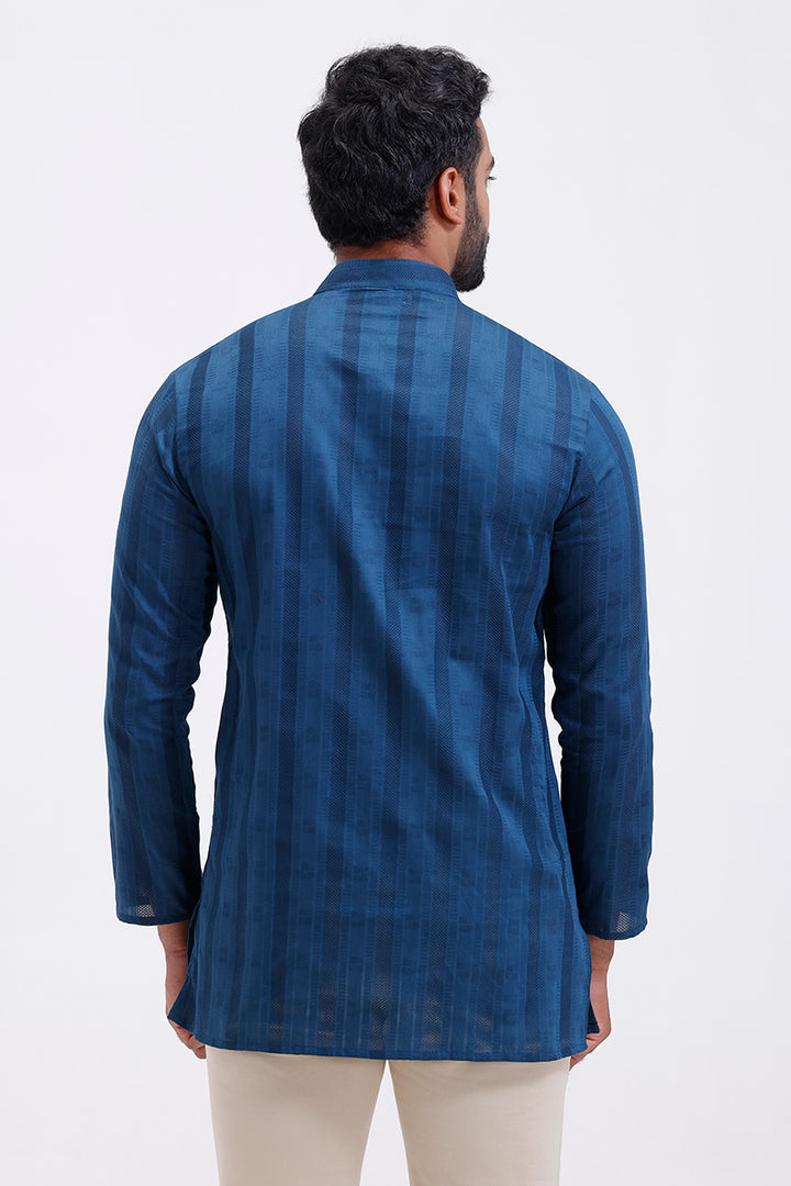 Leno - Peacock Blue Long Kurta for Men | Uathayam